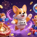 Enhance your gaming with link vào five88 at this vibrant space casino illustration featuring an astronaut corgi.
