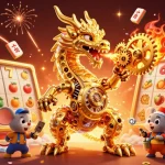 Experience thrilling gameplay at DH88 with a golden dragon, slot reels, and festive decorations.