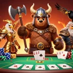 Experience the excitement of CM88 with a vibrant poker scene featuring a Viking bear and Valkyrie.