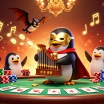 Xo88 showcases a vibrant casino scene with a phantom penguin amidst golden coins and poker elements.