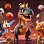 Experience nbet thrilling gameplay with T-Rex and friends in this vibrant casino scene.
