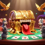 Experience vibrant adventure with Ao88's golden gaming treasures, poker chips, and thrilling gameplay.