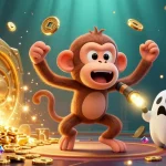 Experience Ee88's thrilling casino action with a mischievous monkey and ghost-hunter puppy in a vibrant 3D scene.