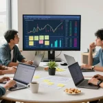 Team discussing rokok 88 strategies in dynamic digital marketing office.