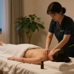 남양주출장마사지 service in a cozy home environment, therapist giving a professional massage.