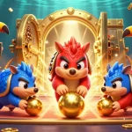FIVE88 pangolins compete in a vibrant casino scene with poker chips and golden treasures.