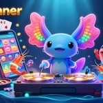 Experience vibrant gaming with wolfwinner's neon-themed casino adventure featuring a DJ axolotl and lively sea creatures.