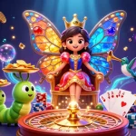 Win big with 33win in a vibrant online casino scene featuring a butterfly queen and dynamic gaming elements.