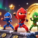 Soco Live showcases a vibrant seamless scene of ninja chameleons amidst casino excitement.