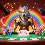 Join the hitclub at our colorful casino scene showcasing a 3D Odin wolf surrounded by poker action.