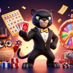 Immerse in the action of 안산출장안마, featuring a stylish panther dealer and vibrant casino elements.